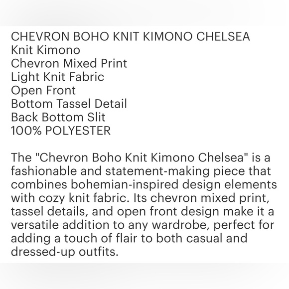 Boho Chic Chevron knit Kimono one size fit most - Picture 10 of 10